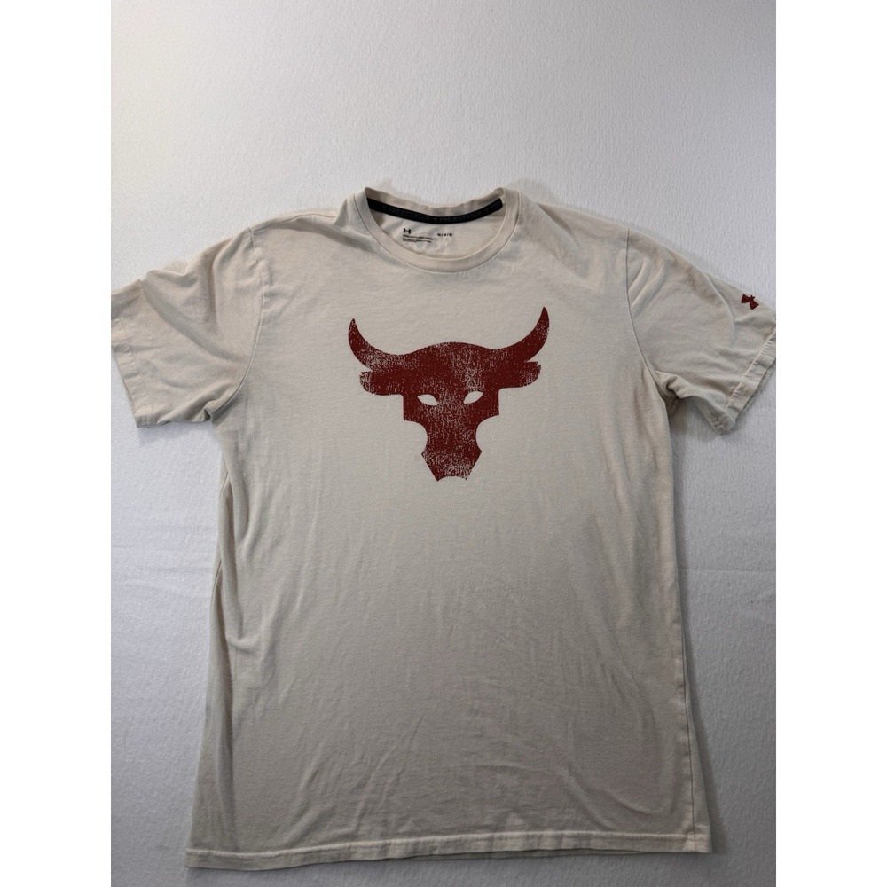 Under Armour Project Rock T Shirt Mens M Beige Short Sleeve Casual